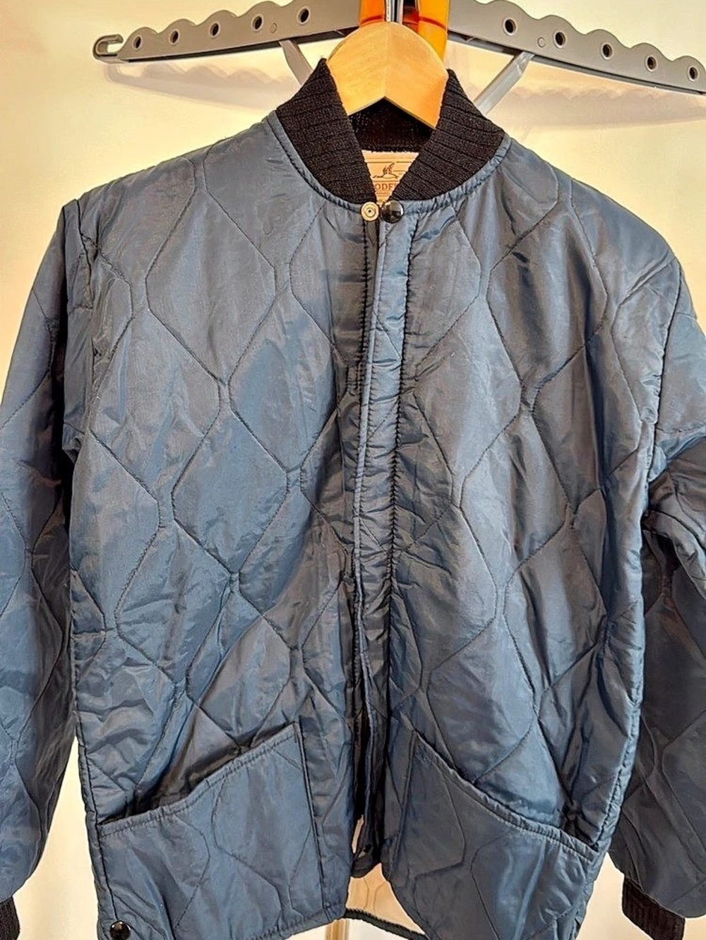 Woodfield Quilted Bomber Jacket in Blue Size Medium